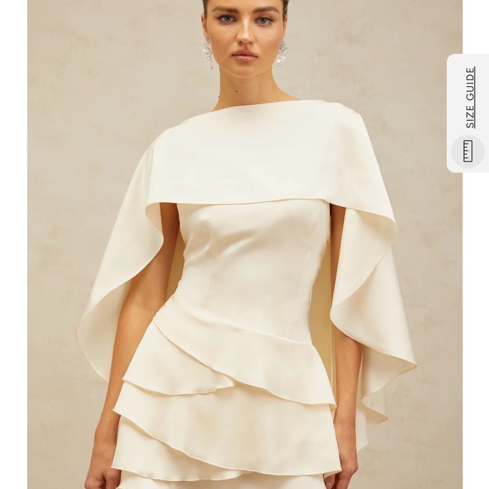 Elegant Cream Asymmetrical Cape Dress